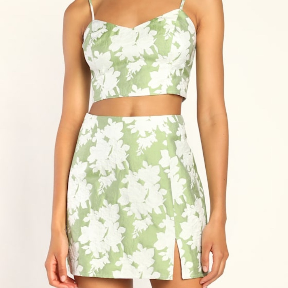 Lulus Feelin' Flirty Light Green Floral Jacquard Mini Skirt - Size M